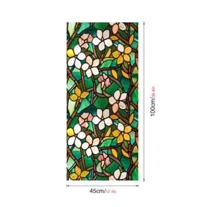 Stained glass window film with floral pattern 45x100cm decorative static privacy glass sticker.