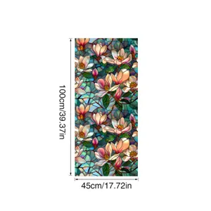 Static cling window film stained glass magnolia flower privacy glass sticker 45x100cm