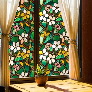 Stained glass window film floral decorative static cling privacy film for home window glass
