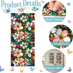 Colorful floral stained glass window film for privacy, UV blocking static cling sticker.