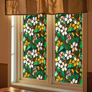Stained glass window film floral decorative static cling window sticker for home glass decor