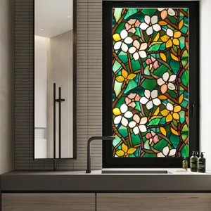 Stained glass window film floral privacy static cling sticker for home decor bathroom glass