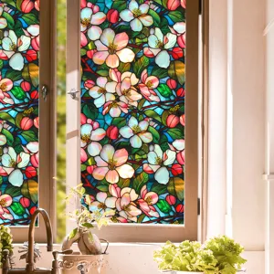 Stained Glass Window Film Floral Static Window Sticker Anti-UV Decorative Privacy Glass Cling