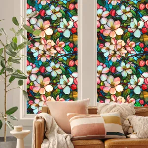 Stained glass window film colorful floral privacy static cling decorative glass sticker for home