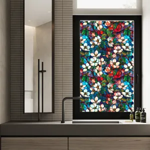 Decorative stained glass window film floral privacy static cling glass sticker for home