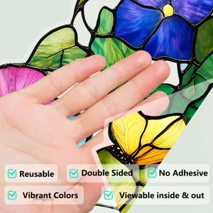Detailed view of electrostatic stained glass window film featuring vibrant floral patterns.
