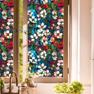Stained glass window film decorative floral privacy static cling sticker for home window