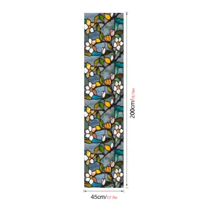 Decorative stained glass window film featuring floral pattern, static cling sticker 45x200cm.