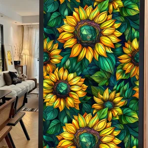 Decorative stained glass window film with vibrant sunflower pattern, privacy UV blocking static cling.