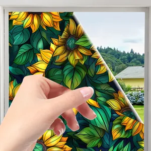 Colorful sunflower stained glass window film, static cling anti-UV privacy sticker.