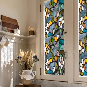 Stained glass window film with vintage floral pattern decorative privacy glass sticker for home.