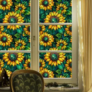 Stained glass window film sunflower privacy decorative static cling sun blocking sticker