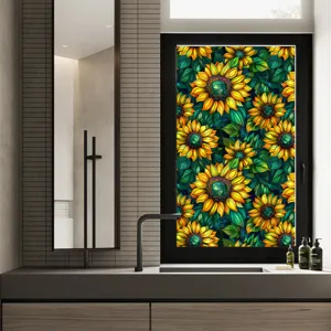 Sunflower stained glass window film, decorative static window sticker for privacy and sun.