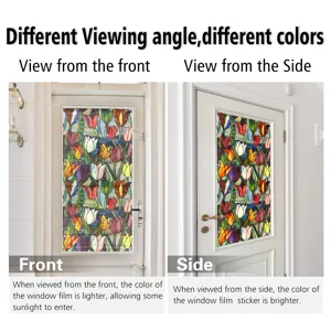 Stained glass window film with tulip floral pattern, static cling decorative glass sticker for home.