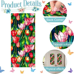 Stained glass window film with colorful tulip pattern, static cling privacy glass sticker.