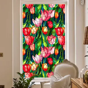 Stained glass window film colorful floral privacy static cling decorative sticker detail view