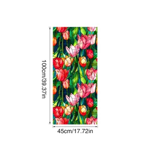 Stained glass window film with colorful tulip flower pattern for privacy and sun protection.