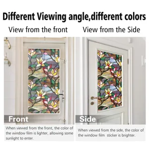 Stained glass electrostatic window film with floral flower pattern for home glass decoration.