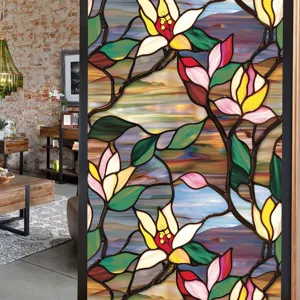 Stained glass window film static cling decorative floral privacy window sticker home decor
