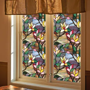 Stained glass floral window film static cling decorative flower pattern for home window glass.