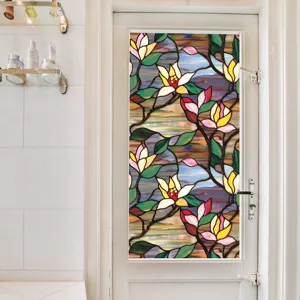 Stained glass window film floral pattern decorative electrostatic glass sticker for home decor