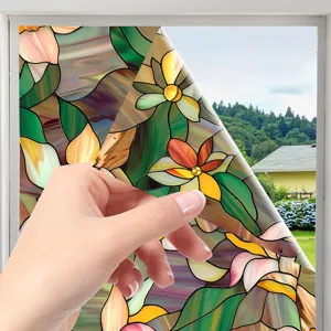 Stained glass window film floral pattern static cling privacy window sticker for home decor