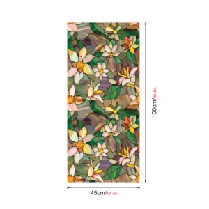 Stained glass window film with floral pattern, static cling decorative privacy sticker, 45x100cm