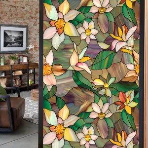 Stained glass window film floral privacy static cling decorative film for home glass