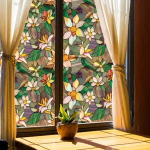 Stained glass window film floral pattern decorative privacy static cling film for home