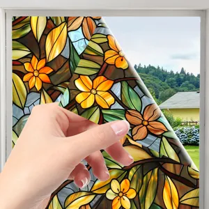 Stained glass window film static cling floral window sticker decorative privacy glass film