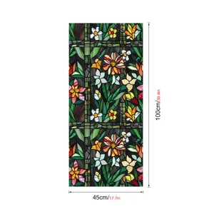 Stained glass window film with floral pattern, static cling glass sticker 45x100cm.