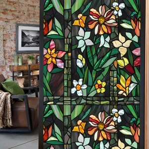 Decorative stained glass window film featuring a beautiful floral pattern for home decor.