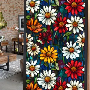 Stained glass window film decorative floral static cling privacy glass sticker for home