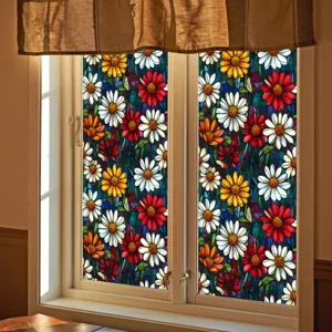 Stained glass window film static cling decorative floral flower pattern for home glass