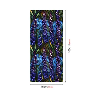 Detailed view of stained glass window film showcasing a vibrant floral pattern with exact size.