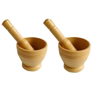 Wooden mortar and pestle set kitchen tool for garlic, chili, and herbs, durable 2pcs.