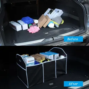 Foldable car trunk organizer storage box black non-woven fabric multi-compartment tidy