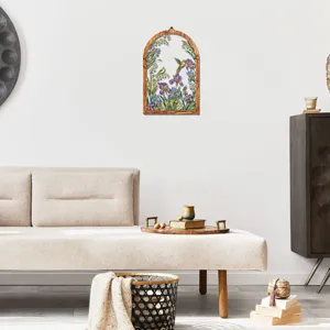 Wooden iron wall hanging arch flower bird decor for modern living room home interior decoration.