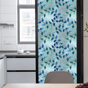 Statische PVC raamfolie retro bladeren ontwerp decoratieve privacy sticker voor glas.