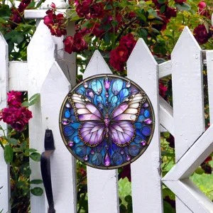 Adorno colgante de metal de mariposa de vidrieras para decoración de jardín interior exterior