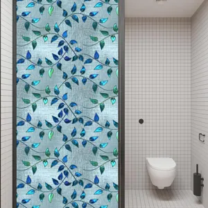 Decoratieve PVC retro blauw groene bladeren raamfolie mat glas sticker voor privacy