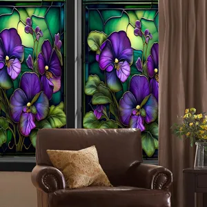 Colorful floral stained glass window film, static cling PVC privacy sticker for home decor.