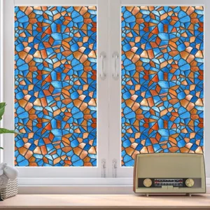 PVC gebrandschilderd glas raamfolie, retro geometrische mozaïek privacyraamsticker.