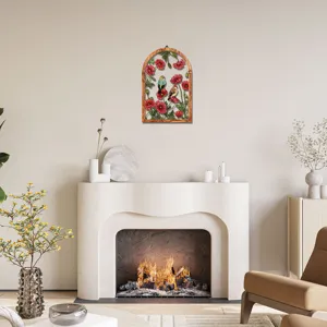 Wooden iron wall hanging decor arched flower bird wall art home decoration detail view