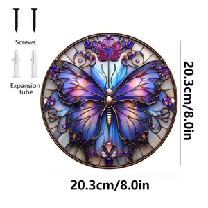 Decoración de pared de mariposa de vidrio tintado de metal con tornillos para hogar