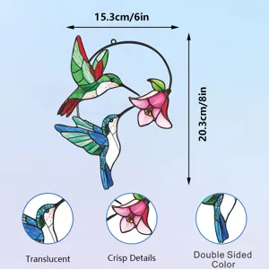 Stained glass hummingbird wall hanging with double-sided color and translucent design for home.