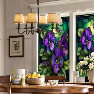 Decorative window film stained glass purple floral static cling glass window stickers