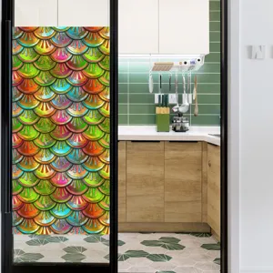 Kleurrijke retro visschubben PVC statische glasraamfolie detailweergave, verwijderbare sticker