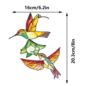 Metal double hummingbird wall hanging window decor, vibrant stained glass style craft 16x20cm