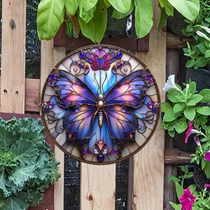 Decoración colgante de mariposa de vidrieras adorno de metal para jardín arte de pared patio